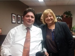 MaryAnn Mihychuk, Minister of Employment, Workforce Development and Labour, meets with Calgary MP Kent Hehr during a visit to the city to meet with businesses and  local stakeholders to discuss in person challenges and opportunities facing Alberta workers.