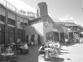 Boutiques, outdoor tables and stalls at Eau Claire Market, circa 1994.