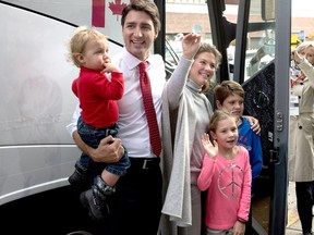 Justin Trudeau is seen with his wife Sophie and their three children.