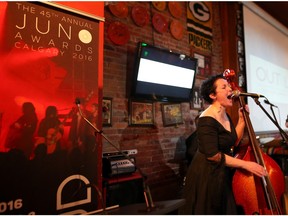 Eve Hell performs at the Palomino in Calgary on Dec. 8, 2015, during a Juno Awards announcement.