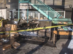The remnants of a cooler that caught fire at Fiasco Gelato Factory & Coffee Bar in Calgary on Saturday, Dec. 19, 2015.