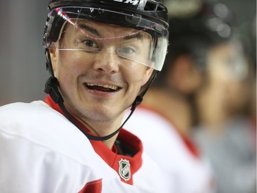 Jiri Hudler during practice at the Saddledome in Calgary, on December 2, 2015.