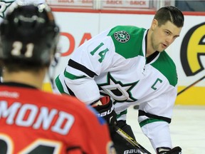Dallas Stars captain and top scorer Jamie Benn warms up ahead of Tuesday's game against the Calgary Flames at the Scotiabank Saddledome.