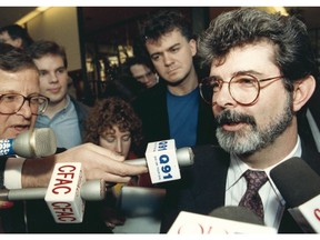 Star Wars creator George Lucas outside a Calgary courtroom in 1990.