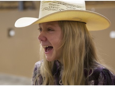 Jenna Whetstone, 11, can't hold back her happiness and excitement at the meet and greet with the cast of CBC's hit TV show, Heartland, including Jessica Steen (Lisa Stillman), Alisha Newton (Georgie), Shaun Johnston (Jack Bartlett), Graham Wardle (Ty Borden), Amber Marshall (Amy Fleming), and Michelle Morgan (Lou Fleming) in support of HomeFront's 'Cool It, Calgary' campaign at the Symons Valley Ranch market in Calgary, on December 12, 2015.