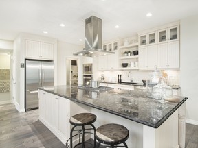 Kitchen in the Intrigue show home by Jayman Built in Sunset Ridge, Cochrane.