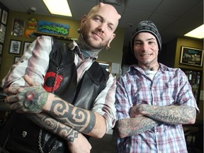 Russ Foxx, left, will be the piercer and Matthew Menczyk the human pin cushion as they attempt to beat their own Guinness World Record for surgical needle piercings on Tuesday at Human Kanvas.