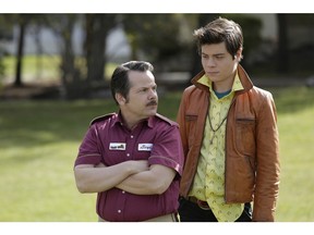 Actors Bruce McCulloch (left) and Atticus Mitchell are shown in a scene from  Young Drunk Punk.  The Calgary-shot series netted seven nominations, including one for Mitchell in the best supporting actor category.