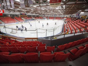 The Calgary Canucks and Calgary Mustangs play at the Max Bell Centre in Calgary on Friday before a sparse crowd. Attendance is down for the local Alberta Junior Hockey League teams, clouding their futures in the city.