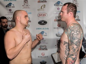 MMA veterans Matt Krayco, left, and Ryan Machan will go against each other in their pro boxing debuts at the Dekada Premier Fight Night Friday at the Genesis Centre.