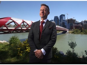 Randy Upright, CEO of Manpower's Alberta region, in front of downtown Calgary.