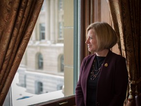 Alberta Premier Rachel Notley poses for a photo in her office in the Alberta legislature in Edmonton on Dec. 11, 2015.