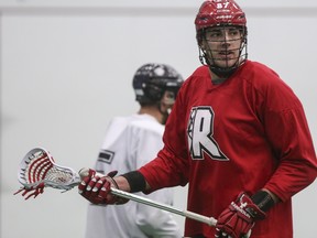 Tyson Roe runs drills during Roughnecks training camp last month in Okotoks. The defender has a golden opportunity to earn regular playing time this season.