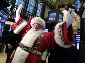 Santa Claus visits the trading floor of the New York Stock Exchange in this November photo.
