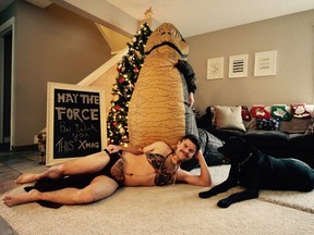 Melissa Papp and her boyfriend Davis Allan shared their slightly risque Christmas card photo for this year -- Star Wars themed in honour of The Force Awakens.