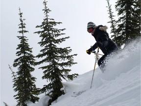 UNDATED -- Louise Hudson skis Powder Cowboy at Fernie Sunshine Mountain Lodge at Sunshine Village offers hotel stay-and-ski packages throughout the season and you're guaranteed first tracks. (Dave Silver/Calgary Herald) FOR POSTMEDIA NEWS TRAVEL PACKAGE, MONDAY DEC. 19