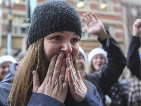 Laureen Bryant, after winning a free flight from WestJet today as part of  WestJet's day of mini miracles.