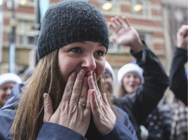 Laureen Bryant, after winning a free flight from WestJet today as part of  WestJet's day of mini miracles.