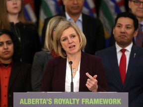 Premier Rachel Notley releases the findings of the Alberta Royalty Review Advisory Panel in Calgary on Friday, Jan. 29, 2016. (Ted Rhodes/Postmedia)