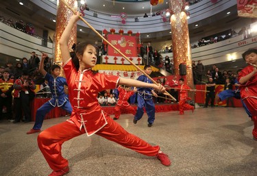 A member of the Calgary Tai Chi and Martial Arts College performs during the opening ceremonies of the 2016 Year of the Monkey Chinese New Year Carnival at the Chinese Cultural Centre.