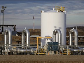 TransCanada's Keystone pipeline facilities are seen in Hardisty, Alta., on Friday, Nov. 6, 2015.