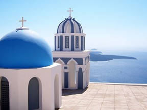 Fira, one of two principal towns in Santorini, Greece.