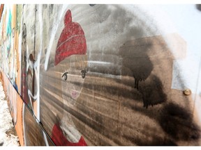 Brentwood community leaders are upset that vandals have defaced a mural on the side of a store on Northmount Drive N.W. sometime over the 2015 winter holidays.