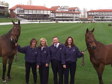 The Southern family, pictured in the main ring at Spruce Meadows in 1999. Left to right, daughter Linda , Ron Southern, Marg Southern and daughter Nancy.