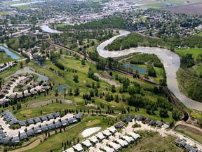 The Highwood River snakes its way into the town of High River.