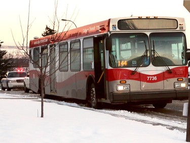 Calgary Transit bus hit by gunfire near 78 Ave. and Hunterview Dr NW in Calgary on Sunday January 24, 2016.