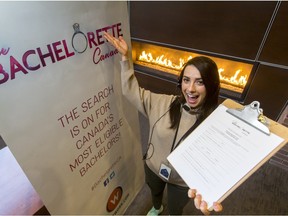 Casting assistant Lauren Twombly poses for a photo at the Delta Bow Valley in downtown Calgary, Alta., on Thursday, Jan. 21, 2016. Open auditions were being held for the first season of the Bachelorette Canada.