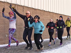 Martin celebrating with friends and supporters at the completion of his latest marathon.