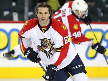Florida Panthers right winger Jaromir Jagr skated during warmup prior to the NHL game against the Calgary Flames on January 13, 2016.