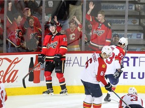 Calgary Flames centre Sam Bennett looked almost in disbelief after scoring his fourth goal of the game against the Florida Panthers in the dying stages of Wednesday's 6-0 win.