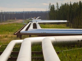 Pipelines carrying steam, gas and an emulsion of bitumen and water snake through the boreal forrest from well pads to the processing facility at the Cenovus Energy steam assisted gravity drainage oilsands facility near Conklin, Alta., 120 kilometres south of Fort McMurray.