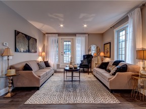 The great room in a show suite at Riviera on the Bow, by DaVinci Homes.