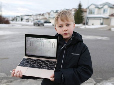 TJ Lorenson and his Langevin Elementary School grade 3 classmates conducted their own study on distracted drivers in Calgary. He was photographed on Friday January 22, 2016.