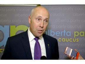 EDMONTON, ALTA: OCTOBER 27, 2015 -- Alberta Party leader Greg Clark comments on the NDP's 2015 Alberta Budget at the Alberta Legislature in Edmonton on October 27, 2015.