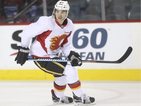 Calgary Flames Michael Frolik during practice at the Saddledome in Calgary, on January 15, 2016.