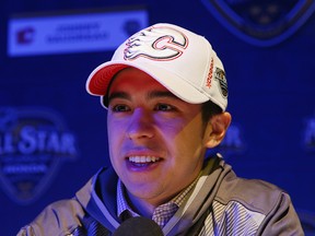 Johnny Gaudreau speaks during Media Day for the 2016 NHL All-Star Game  on January 29, 2016 in Nashville.