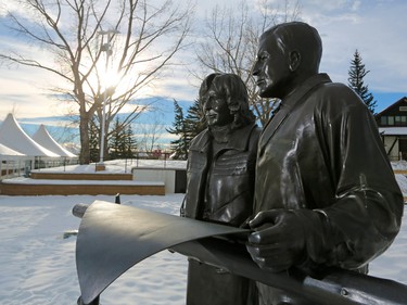 Statues of Nancy and Ron Southern mark Founders Plaza at Spruce Meadows which honours the couples long-time commitment to building the world class equestrian facility.  Ron Southern passed away on Thursday.