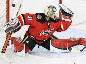 Flames goalie Karri Ramo can't stop this blast by Nashville's Shea Weber in the Flames' loss to the Predators at the Saddledome on Wednesday.
