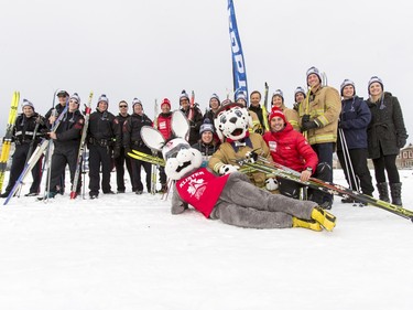 at Mount View School in Calgary, Alta., on Tuesday, Jan. 26, 2016. The Calgary Fire Department and Calgary Police Service, along with a pair of Olympians, went head-to-head in a relay race for an announcement by AltaGas to support Cross Country Ski de Fond Canada's Ski at School program for the next three years. Lyle Aspinall/Postmedia Network