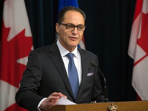 President of Treasury Board and Minister of Finance Joe Ceci  announced a two-year salary freeze for managers and non-union employees in the public sector in Edmonton on Jan. 13, 2016.