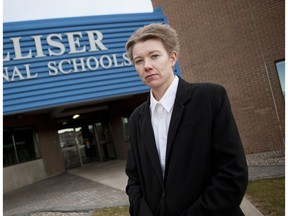 Michelle Gibb in front of the Palliser School District office.