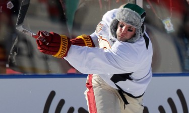 FEBRUARY 19, 2011 -- Calgary Flames Robyn Regehr during  Flames practice at McMahon Stadium for the Heritage Classic in Calgary.