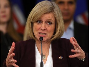 Premier Rachel Notley addresses the news conference announcing the findings of the Alberta Royalty Review Advisory Panel.