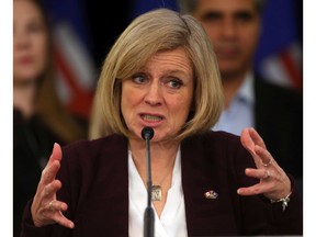 Premier Rachel Notley explains the province's new royalty framework at a news conference in Calgary on Friday, Jan. 29, 2016.