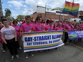 The Gay-Straight Student Alliance takes part in the annual Pride Parade in Edmonton on Saturday, June 7, 2014.