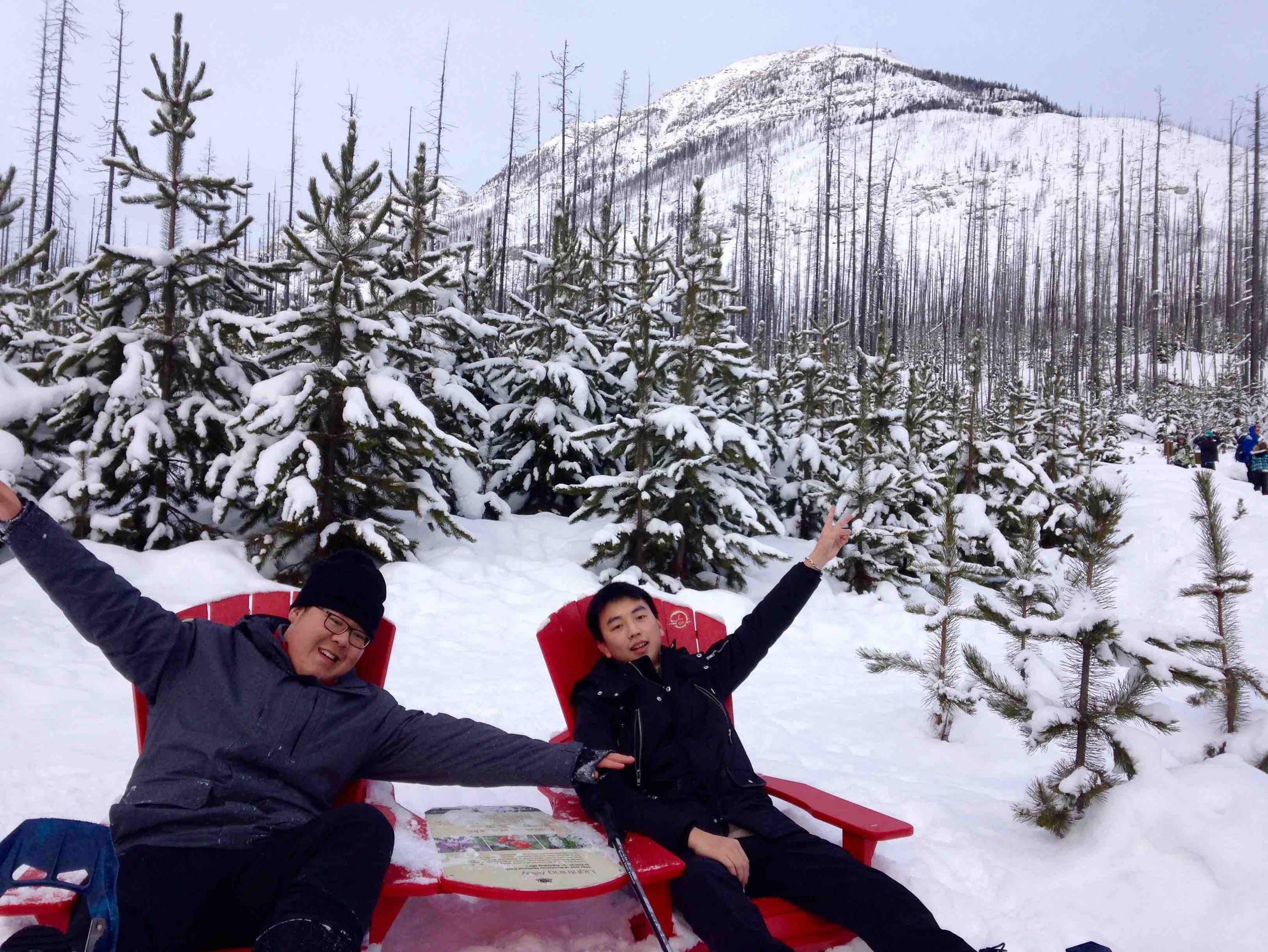 tourists on Parks Canada share the chair winter